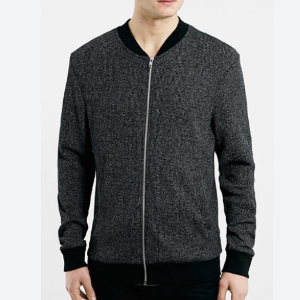TopMan Charcoal Harvey Black Gray Bomber Jacket